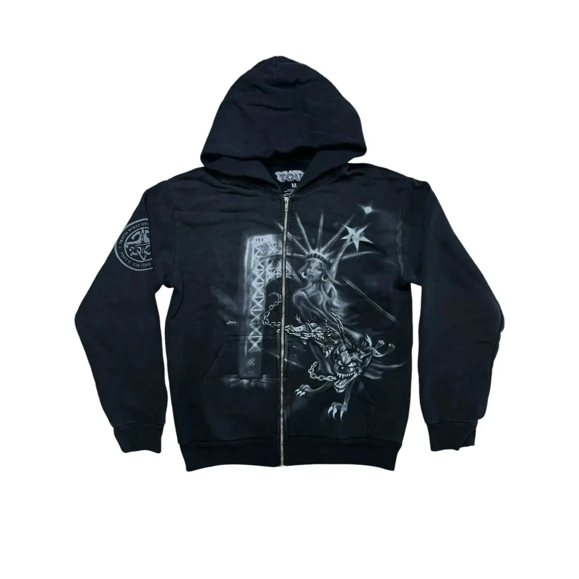 Travis Scott Met Life Zip Hoodie Washed Black with Spray-Empxre Boutique