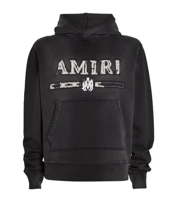 Amiri Distressed Bar-Logo Hoodie Black-Hoodies-Empxre Boutique