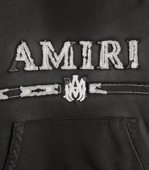 Amiri Distressed Bar-Logo Hoodie Black-Hoodies-Empxre Boutique