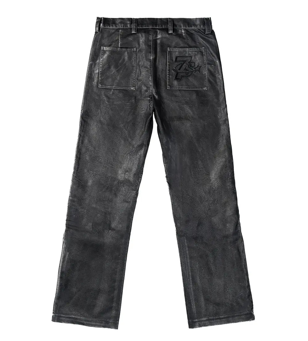 Triple Sevens Logo Leather Pant Black-Jeans-Empxre Boutique