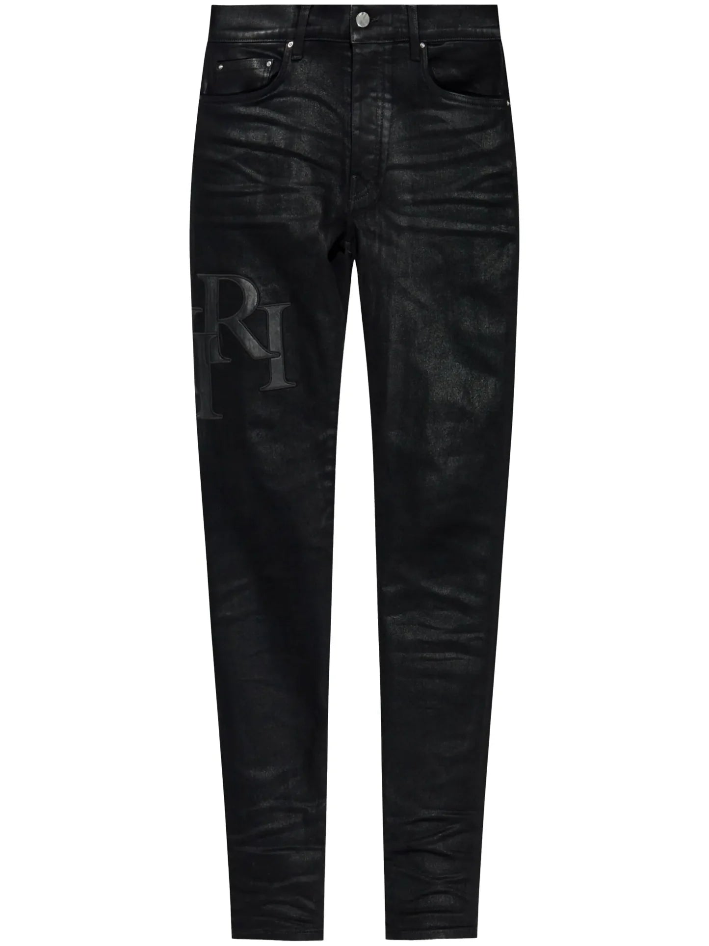 AMIRI Black Waxed Staggered Logo Skinny Jeans-Empxre Boutique