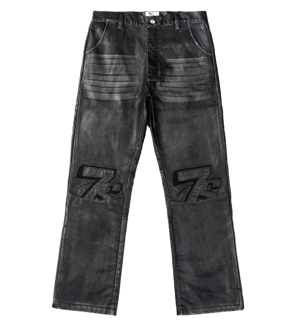 Triple Sevens Logo Leather Pant Black-Jeans-Empxre Boutique