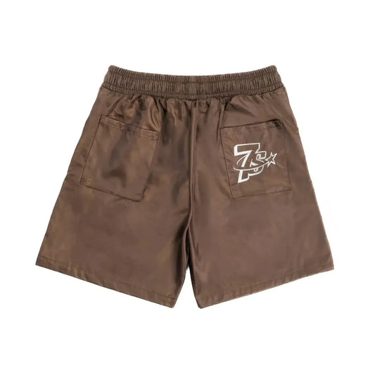 Triple Sevens Nylon Button Up Shorts Brown-Empxre Boutique