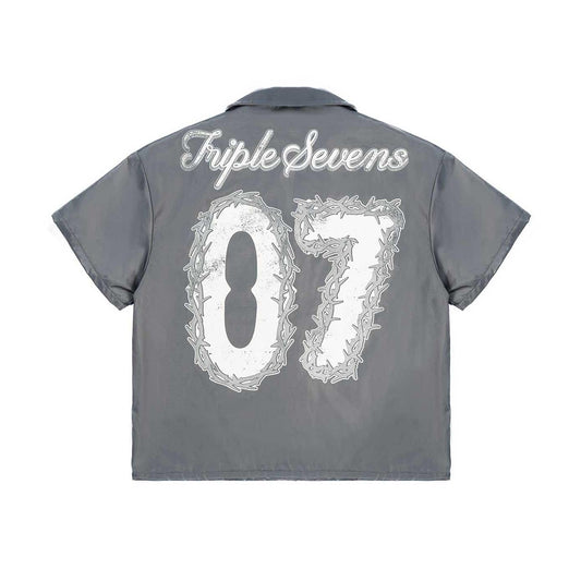 Triple Sevens Nylon Button Up Shirt Grey-Empxre Boutique
