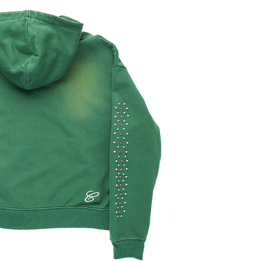 AZVA Studios Green Hidden Crystal Zip Hoodie-Empxre Boutique