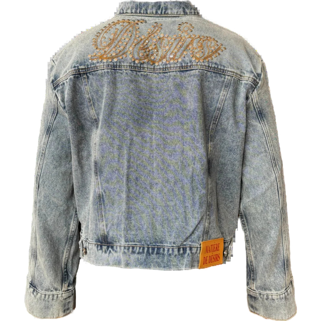 Bottega Desires Studded Pleated Denim Jacket-Empxre Boutique