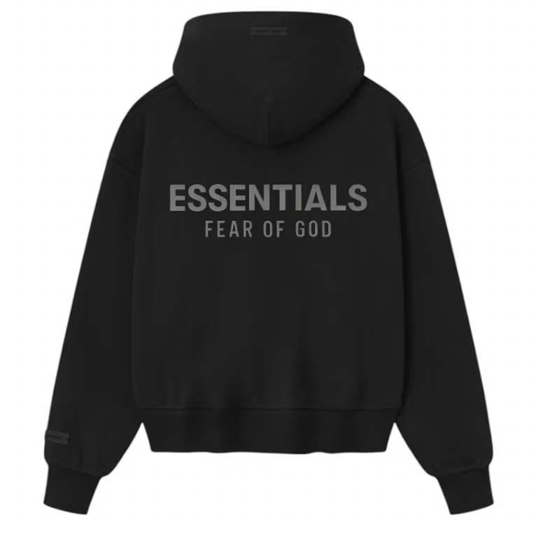 Fear of God Essentials Classic Fit Fleece Zip-Up Hoodie Jet Black-Hoodies-Empxre Boutique