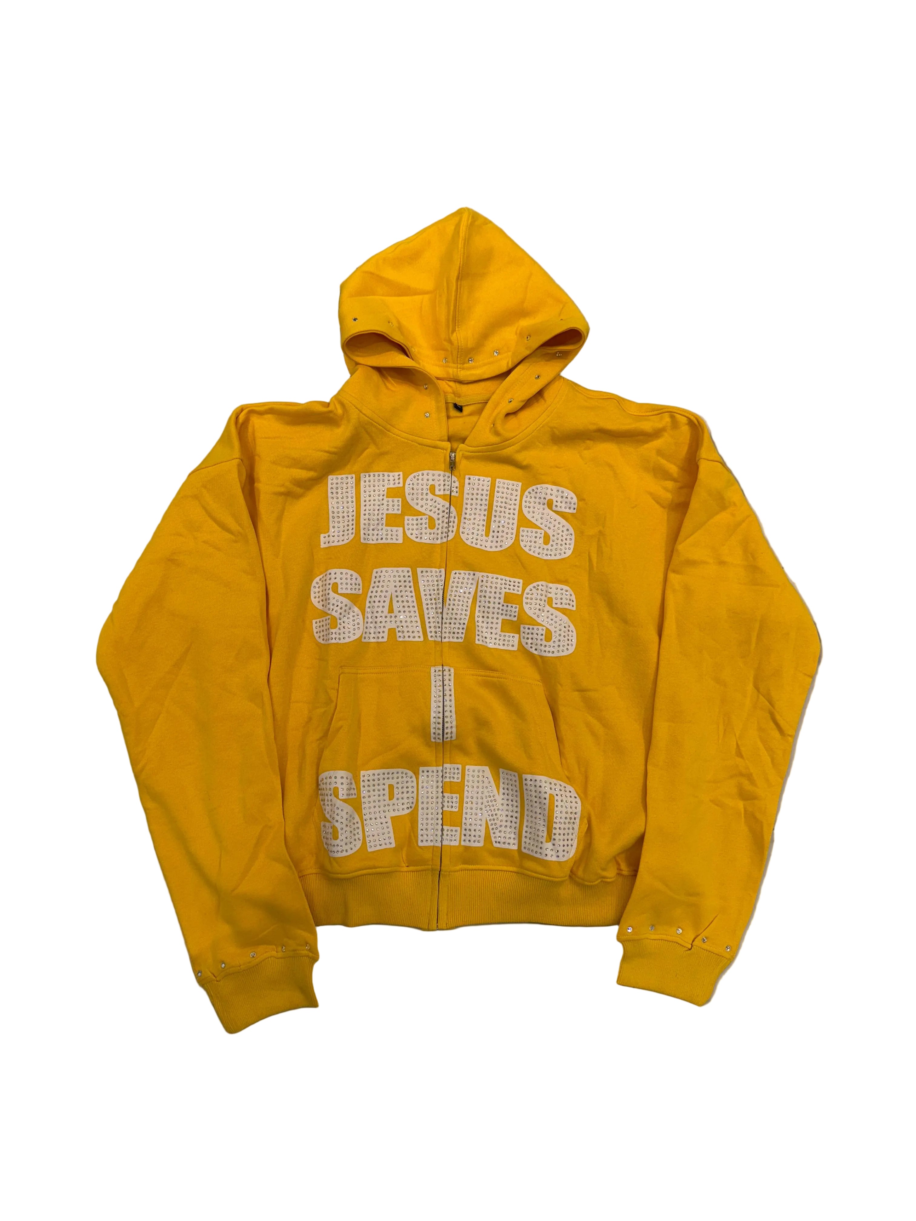 JSIS Yellow & White Hoodie With Rhinestones