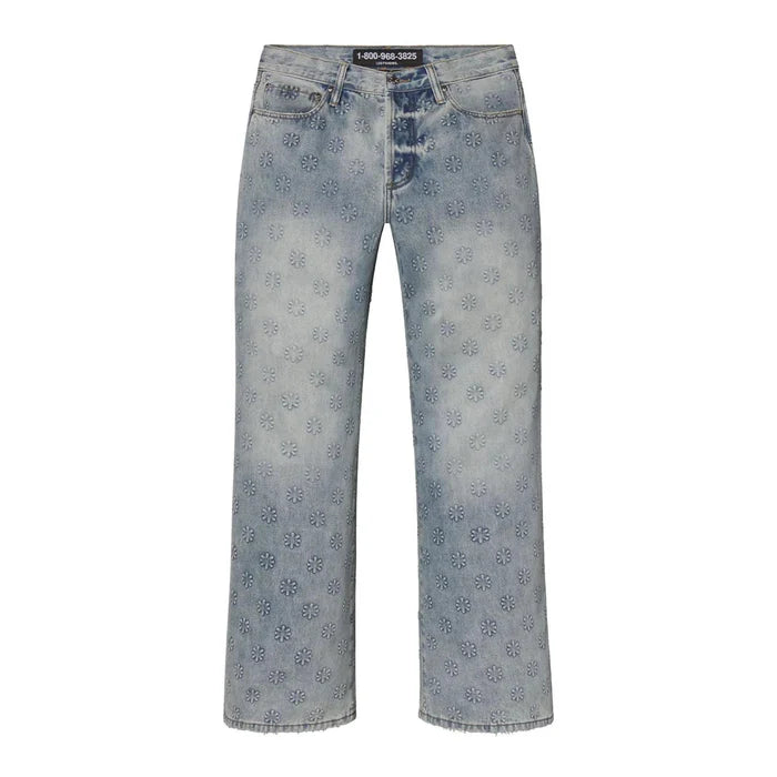 Lost Shdws Embossed Denim Pants Blue