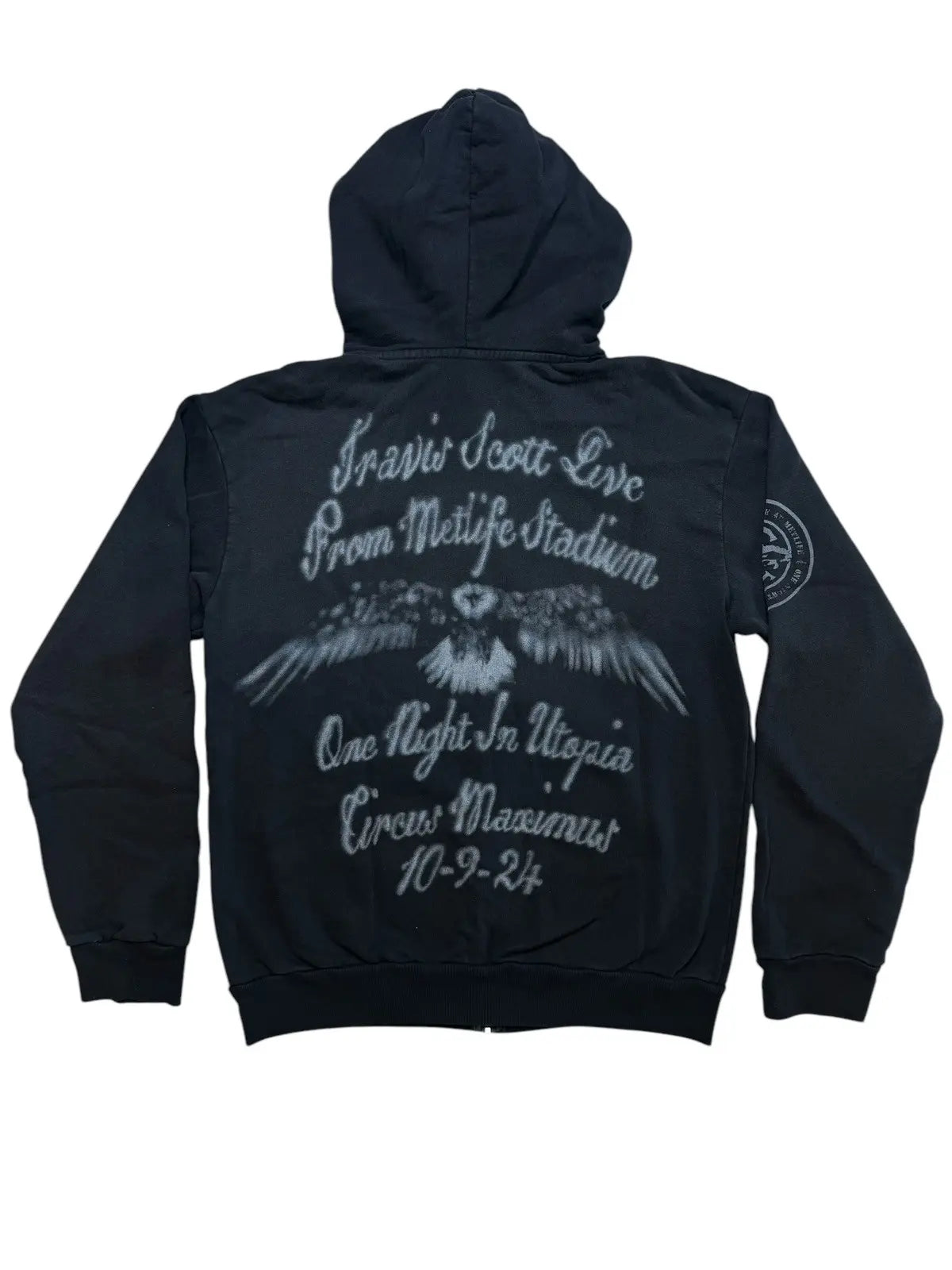 Travis Scott Met Life Zip Hoodie Washed Black with Spray