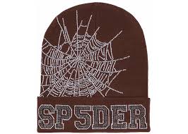 Sp5der Web Rhinestone Beanie Brown-Empxre Boutique