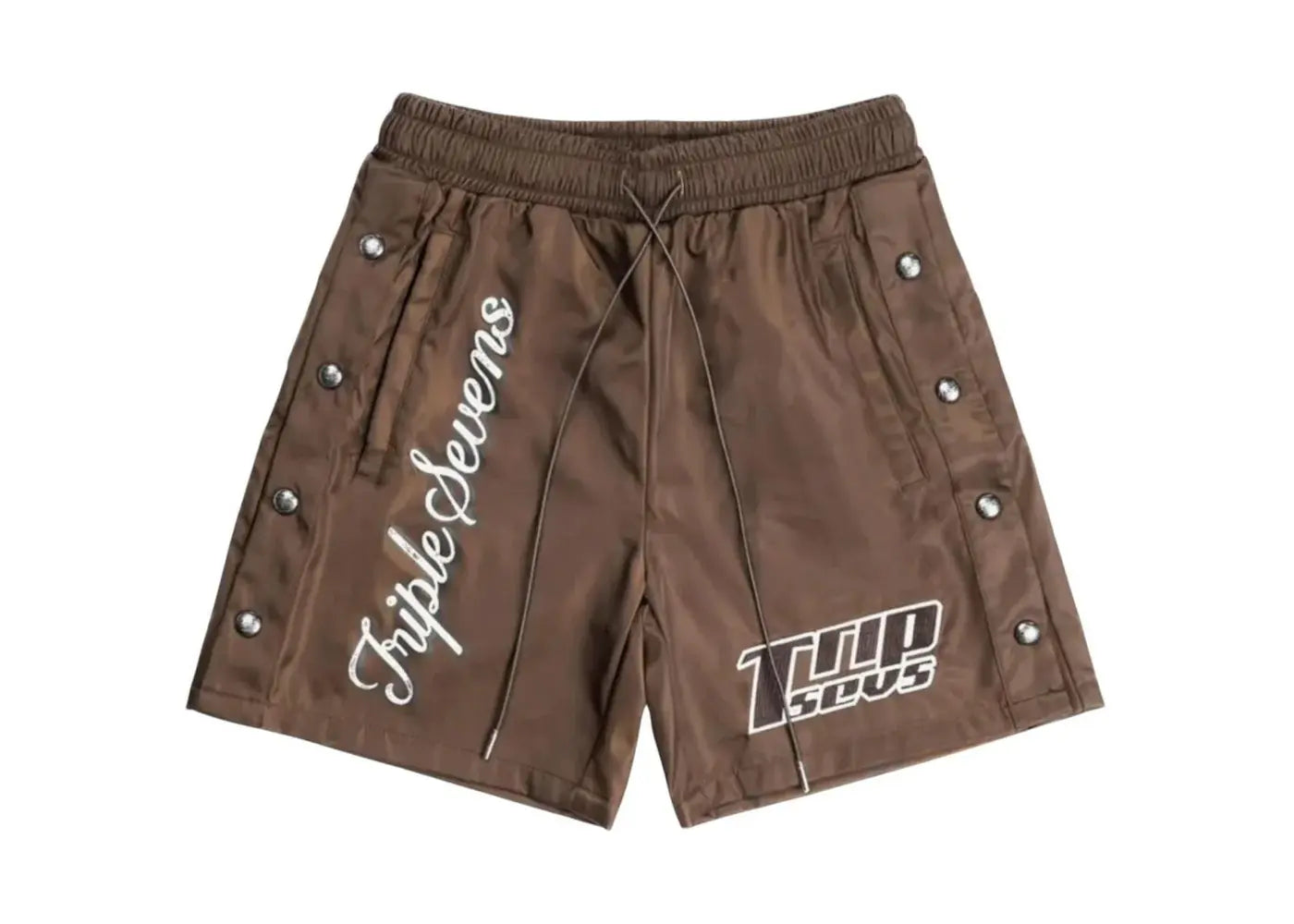Triple Sevens Nylon Button Up Shorts Brown