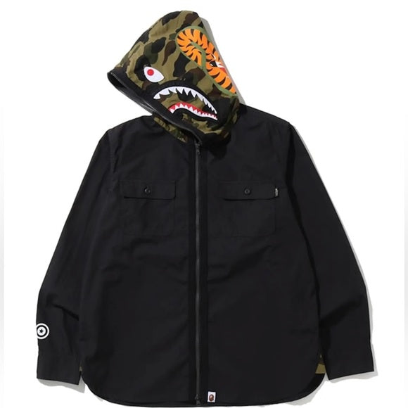 Black 1st Camo Shark Zip Up Hoodie Black