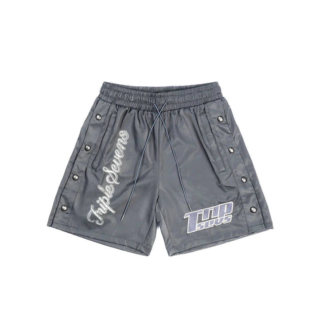 Triple Sevens Nylon Button Up Shorts Grey