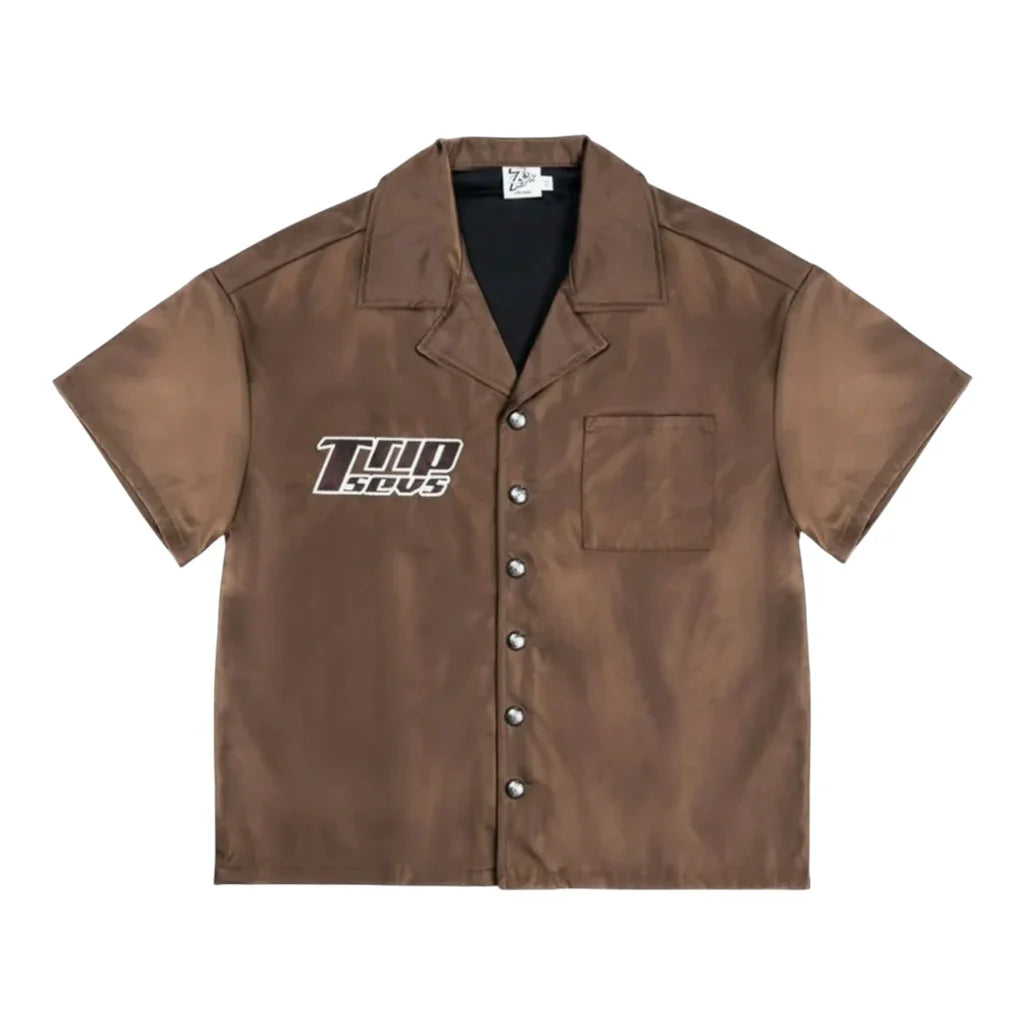 Triple Sevens Nylon Button Up Shirt Brown-Empxre Boutique