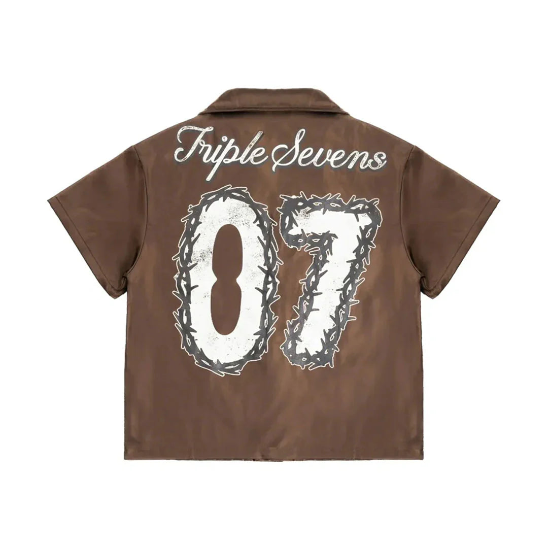 Triple Sevens Nylon Button Up Shirt Brown
