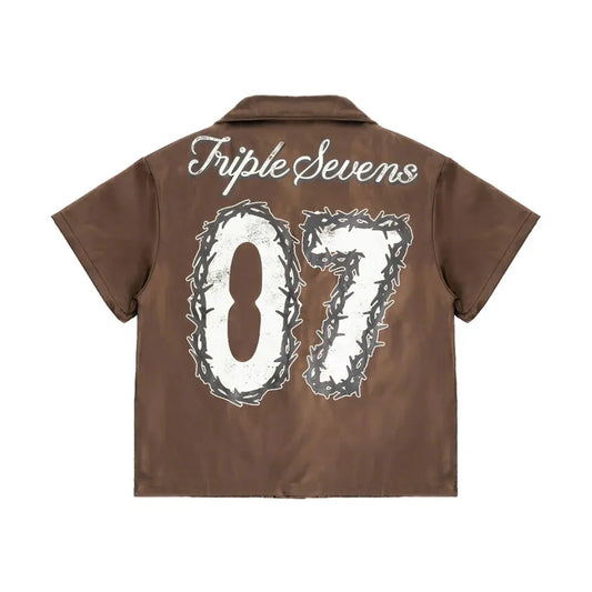 Triple Sevens Nylon Button Up Shirt Brown-Empxre Boutique