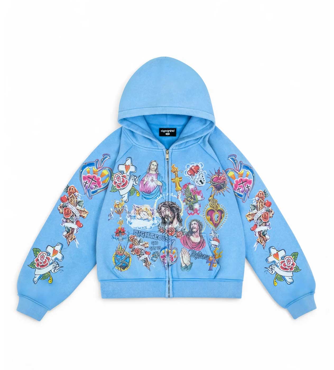 Righteous Risen King Zip Up Hoodie Blue-Empxre Boutique