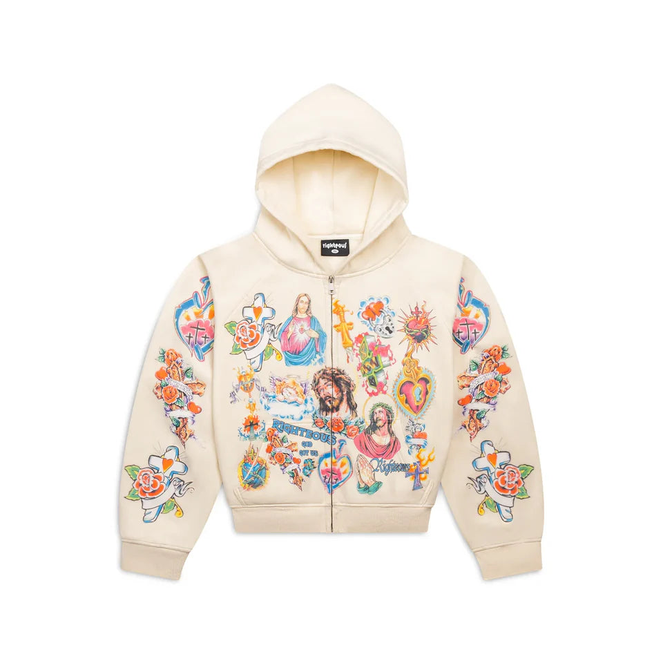 Righteous Risen King Zip Up Hoodie Cream-Empxre Boutique