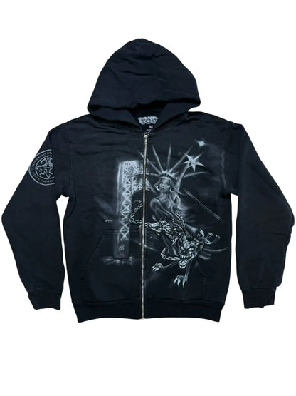 Travis Scott Met Life Zip Hoodie Washed Black with Spray