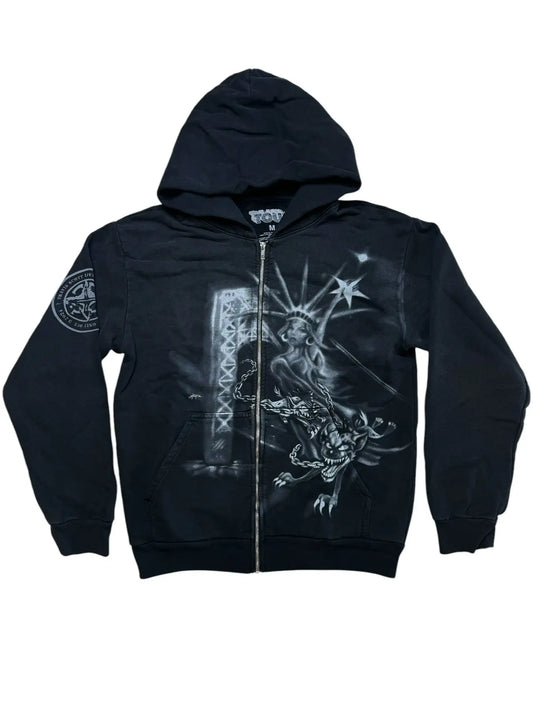 Travis Scott Met Life Zip Hoodie Washed Black with Spray