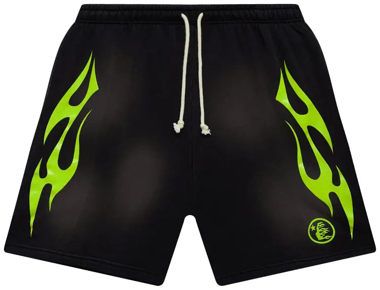 Hellstar Flame Shorts Green-Empxre Boutique