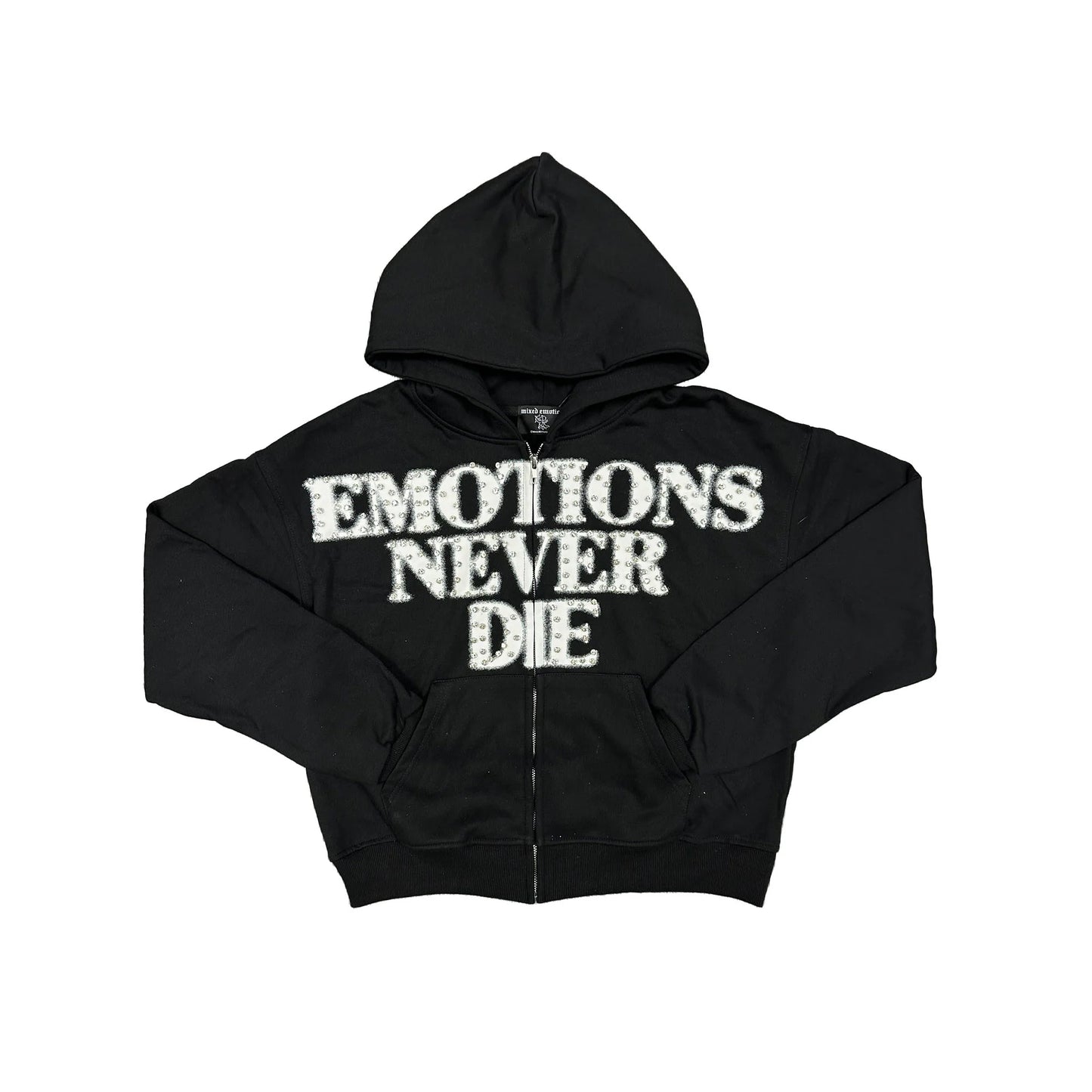 Mixed Emotions END Rhinestone Hoodie Black-Empxre Boutique
