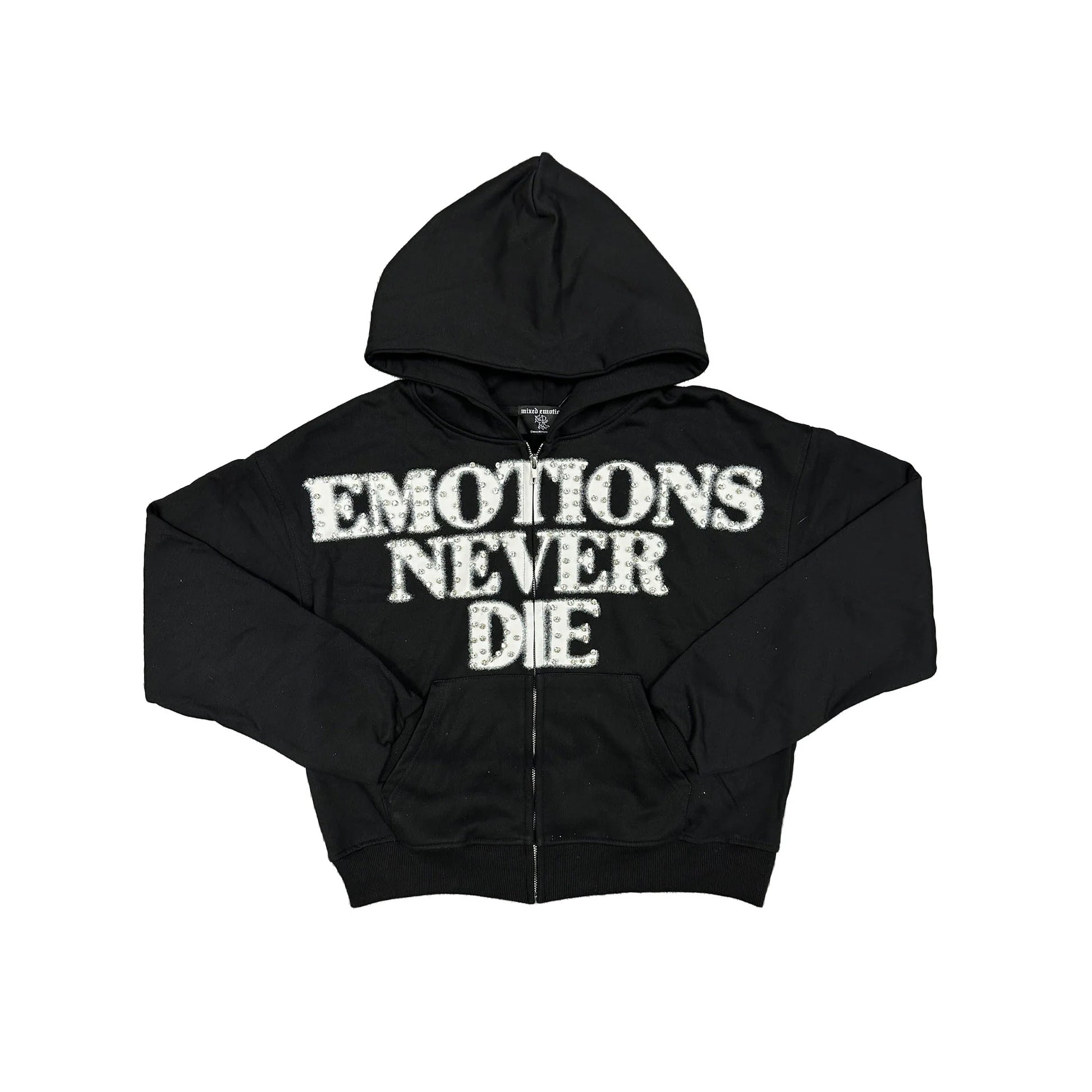 Mixed Emotions END Rhinestone Hoodie Black-Empxre Boutique