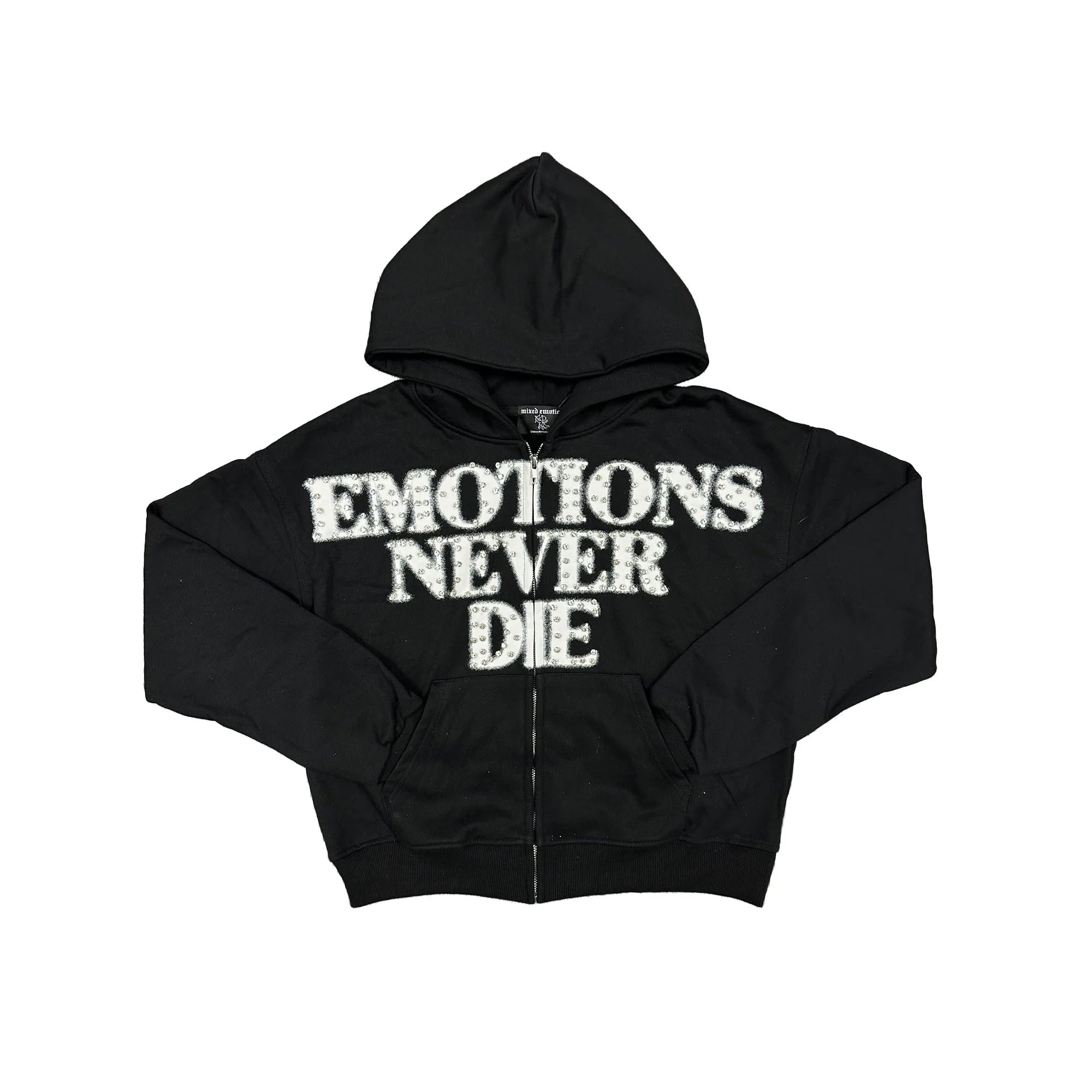 Mixed Emotions END Rhinestone Hoodie Black-Empxre Boutique