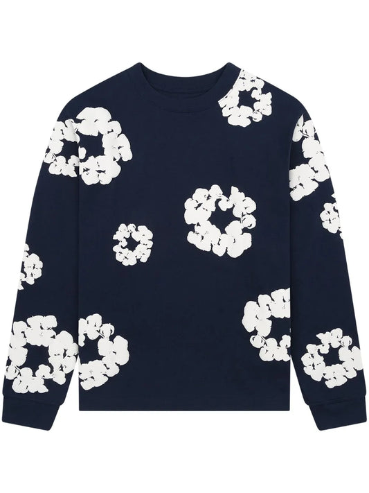 Denim Tears Long Sleeve Cotton Wreath T-shirt Navy