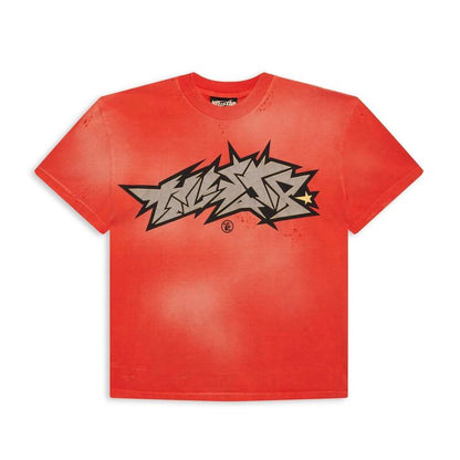Hellstar Cracked Logo Distressed Tee Red-Empxre Boutique