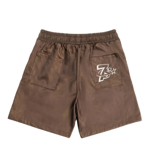 Triple Sevens Nylon Button Up Shorts Brown