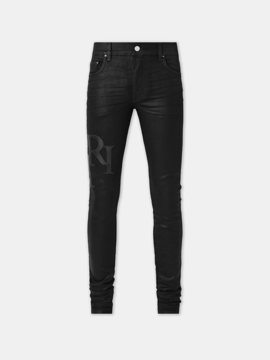 AMIRI Black Waxed Staggered Logo Skinny Jeans