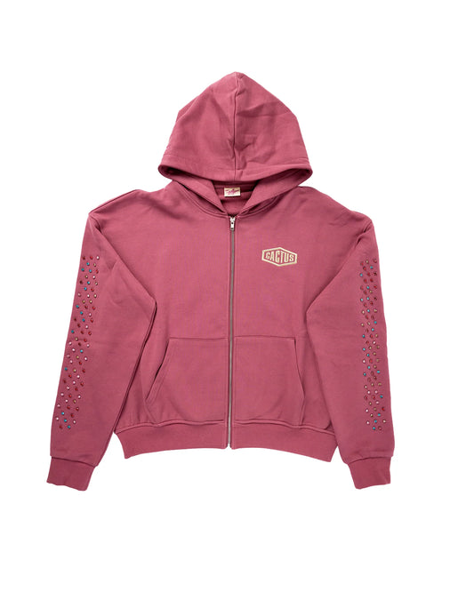 AZVA Studios Raspberry Crystal Cactus Zip Hoodie