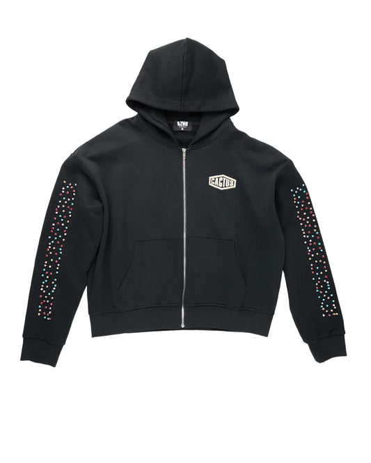 AZVA Studios Black Crystal Cactus Zip Hoodie