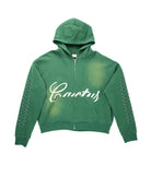 AZVA Studios Green Hidden Crystal Zip Hoodie-Empxre Boutique