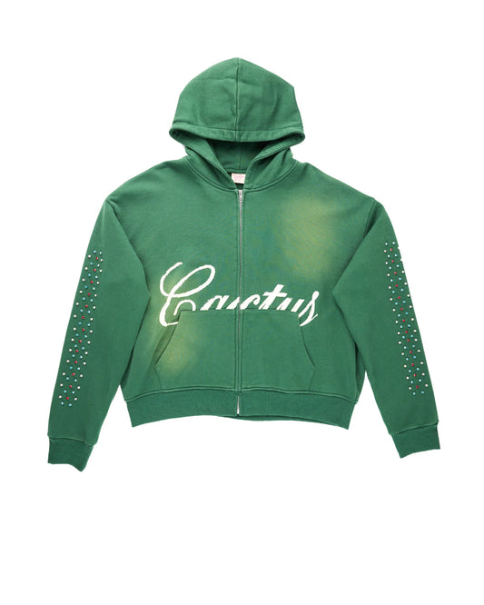 AZVA Studios Green Hidden Crystal Zip Hoodie