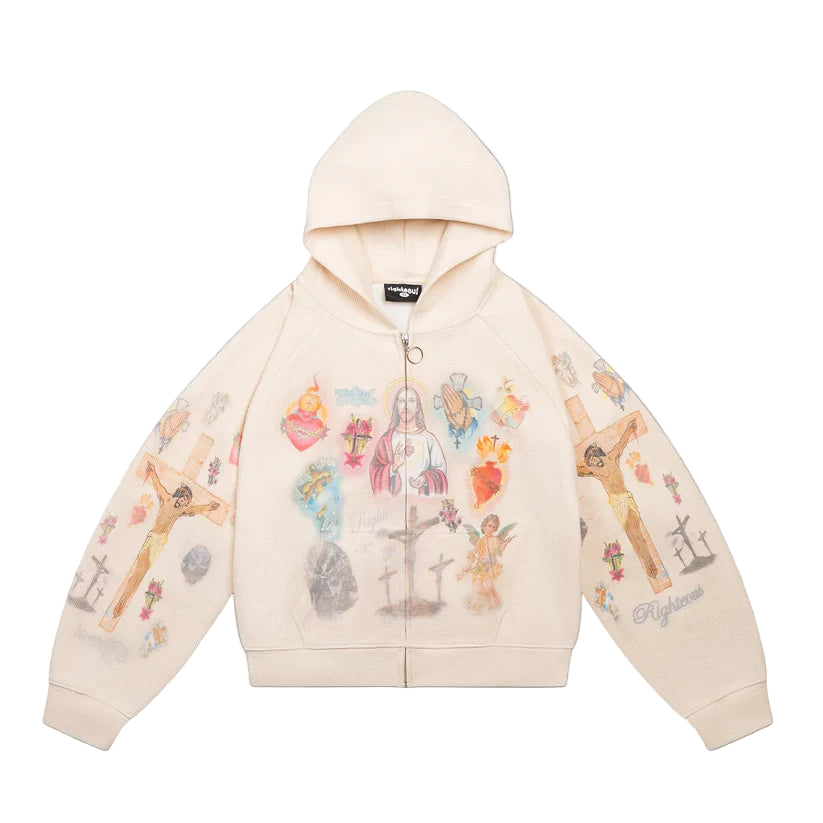 We Are Righteous Ultimate Sacrifice Thermal Zip Hoodie Cream-Empxre Boutique