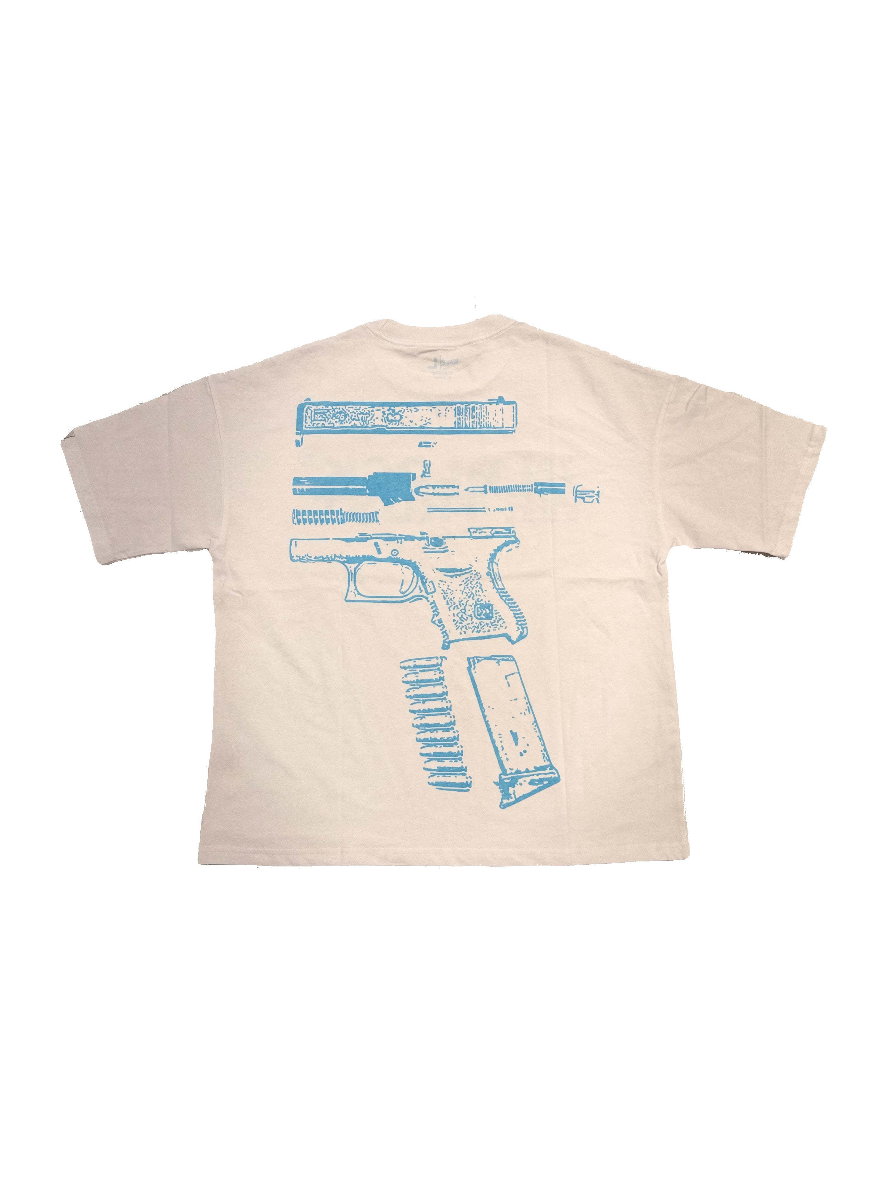 Kixkz Clothing In Glock We Trust x Elevate Tee White/Blue-Empxre Boutique