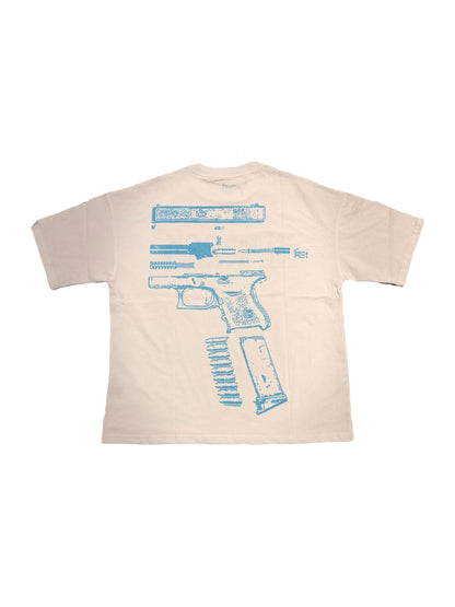 Kixkz Clothing In Glock We Trust x Elevate Tee White/Blue-Empxre Boutique