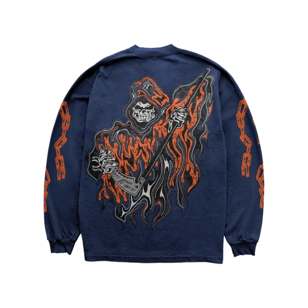 Warren Lotus Chain Reaper Long Sleeve T-Shirt Navy-Empxre Boutique