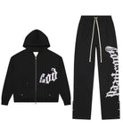 Godspeed OG Logo Sweatsuit V2 Black Silver Satin Set-Empxre Boutique
