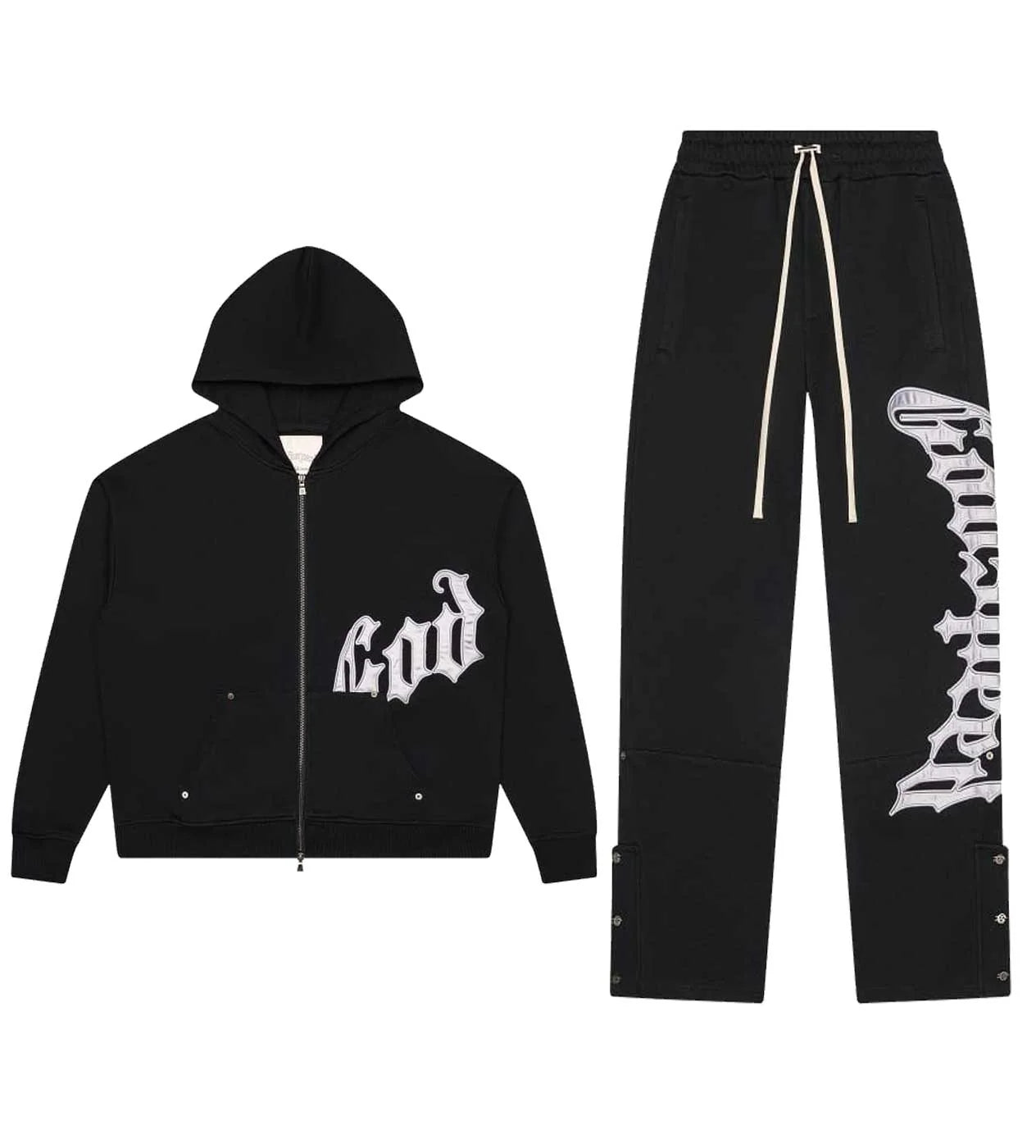Godspeed OG Logo Sweatsuit V2 Black Silver Satin Set