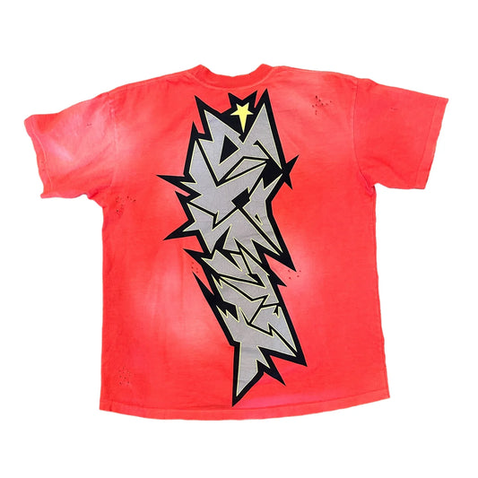 Hellstar Cracked Logo Distressed Tee Red