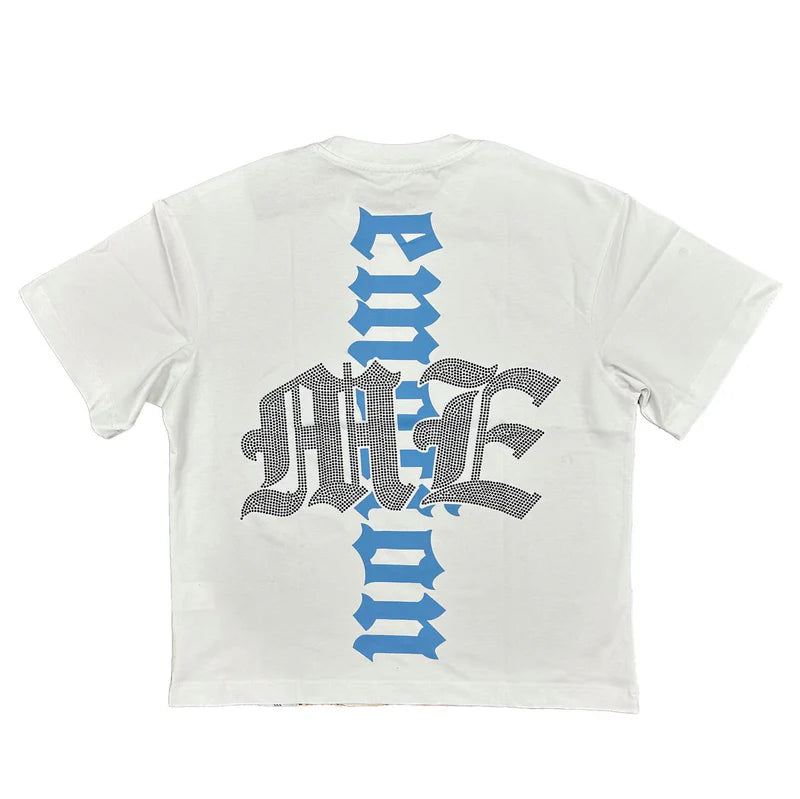 Mixed Emotions White Angel Rhinestone Tee-Empxre Boutique