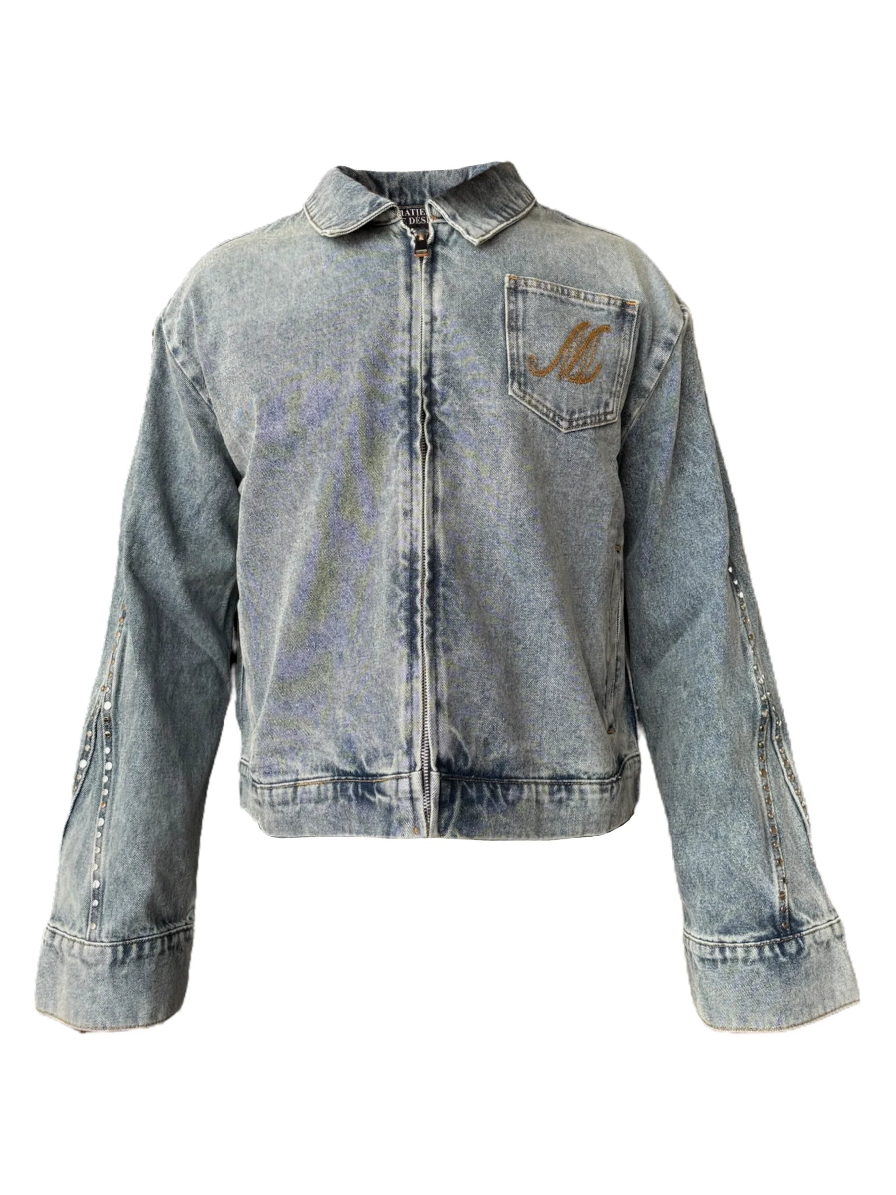 Bottega Desires Studded Pleated Denim Jacket-Empxre Boutique
