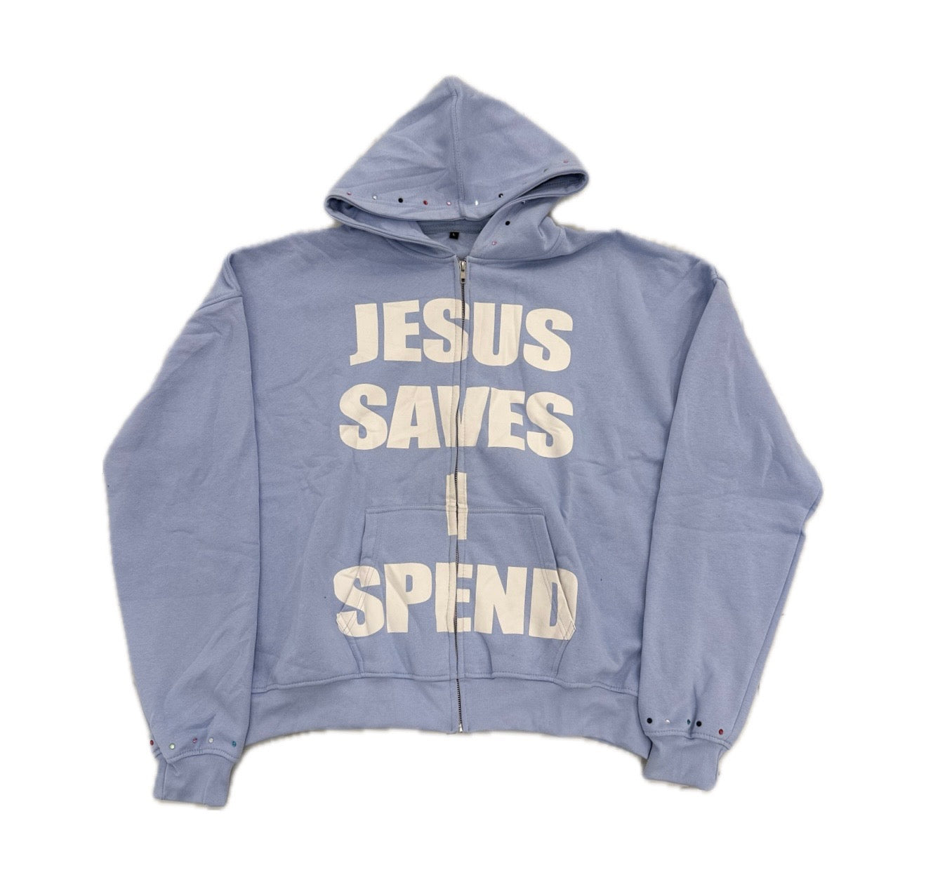 Jesus Saves I Spend Hoodie Baby Blue-Empxre Boutique