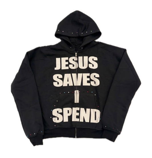 Jesus Saves I Spend Hoodie Black