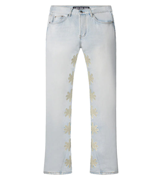 Lost Shdws Bone on Blue Sun Logo Denim