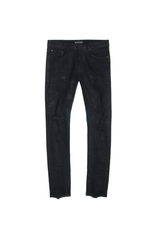 Purple Brand	Low Rise Coated Skinny Jeans (Black Oil Spill)